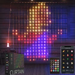 400LEDs Smart Curtain Lights Bluetooth App LED String RGB Fairy Lights DIY Music Change Display for Window Bedroom Decoration