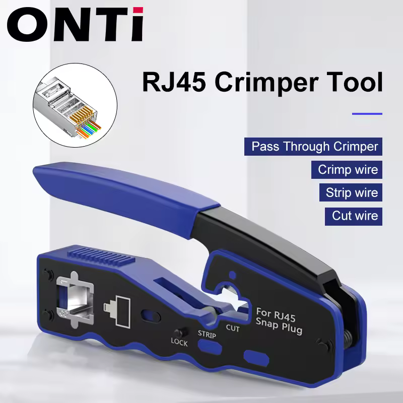 Herramienta engarzadora de paso ONTi RJ45 y conector Rj45, crimpadora Ethernet, cortador Pelacables para Cat6a Cat5
