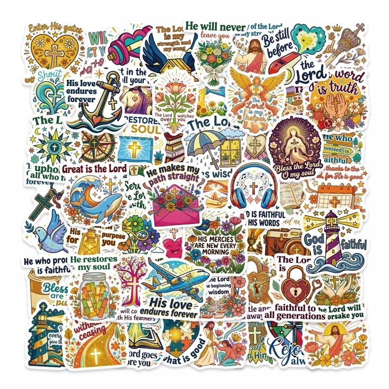 

56PCS Religious Prayer PVC Sticky Sticker Aesthetic Colored DIY Decoration Phone Laptop Luggage Skateboard Graffiti Decals