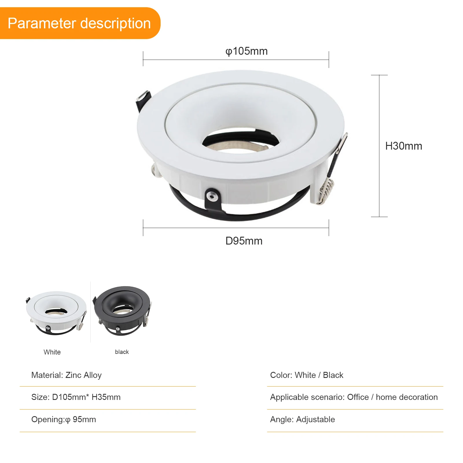 Recessed Ceiling LED Ceiling Trim Rings Halogen Bulb GU10 MR16 Fitting Fixture Frame Spot Light Bracket for Home Illumination