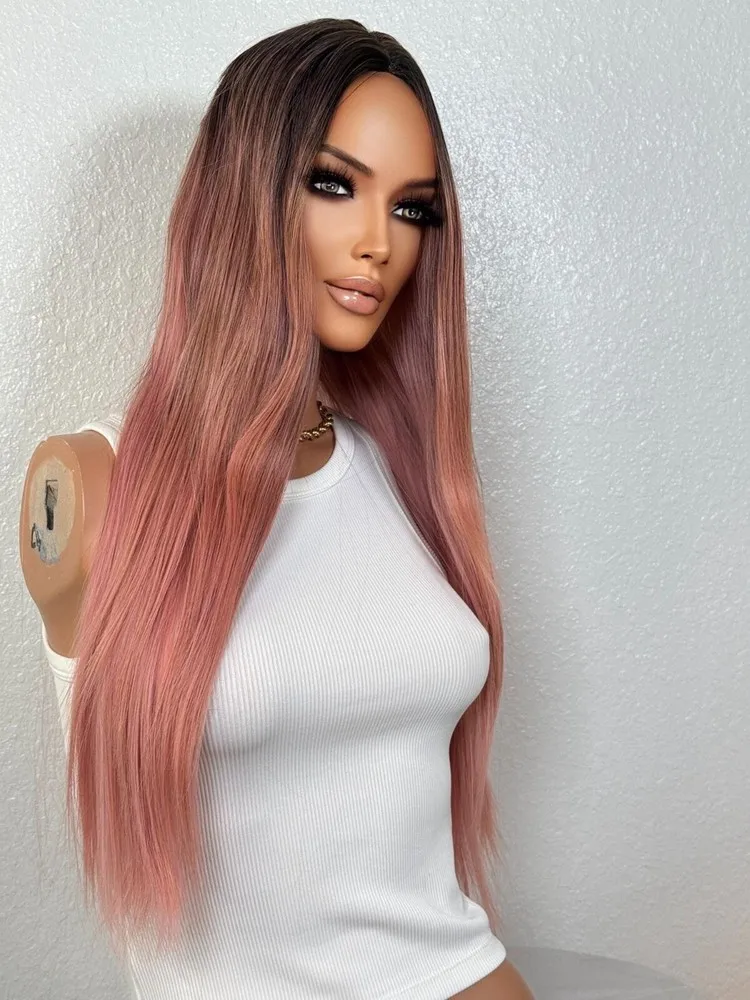 

Длинный прямой парик розового цвета Ombré | Термобезопасный парик из синтетических волос для девичника