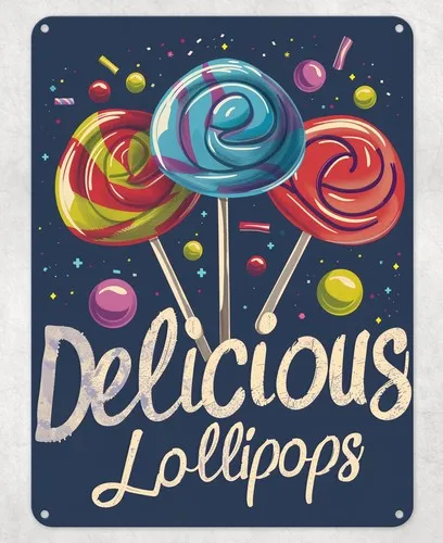 Delicious Lollipops Candy Sweets Metal Poster Wall Sign Shed Bar Home Kitchen --Tin Sign