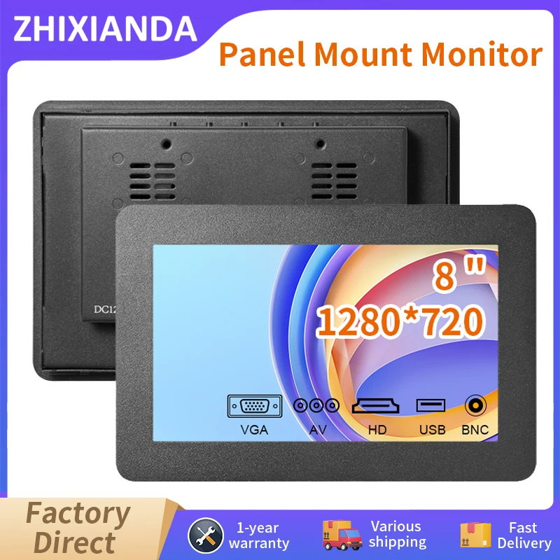 

Миниатюрный 8-дюймовый широкоформатный емкостный сенсорный экран встраиваемый монитор 1280*720 промышленный дисплей для монтажа на панель с разъемами AV BNC HDMI VGA