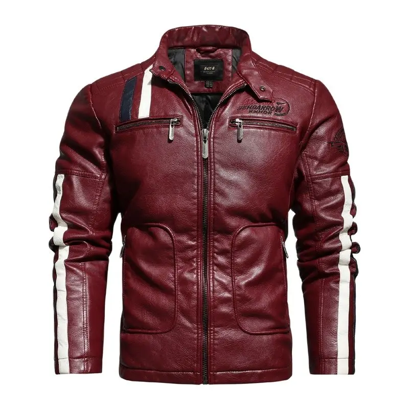 Nice Pop Winter Men's Leather Trench Coat Jacket Lining plus Cotton Warm Stitching Slim Leather Men Wind-Resistant Pu Jacket