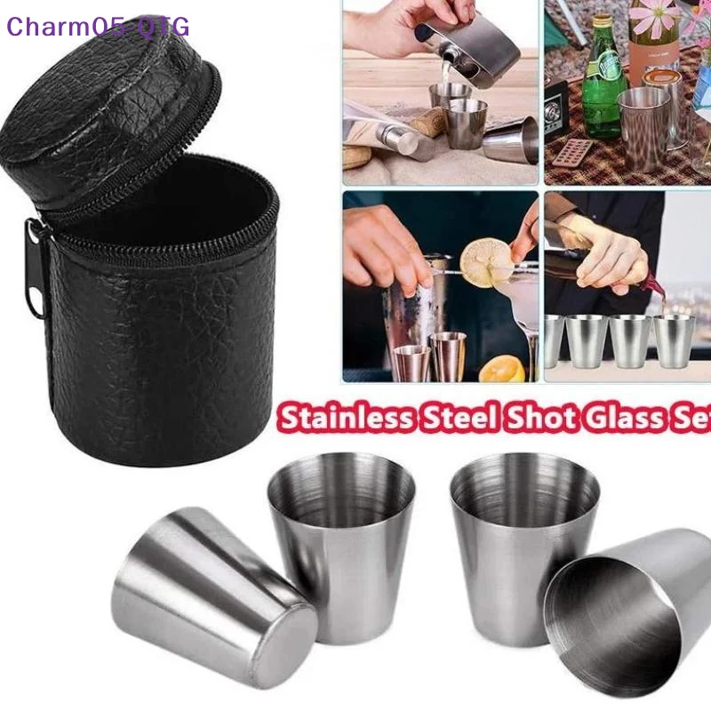 NEW 4pcs/Set Stainless Steel Glass Set Outdoor Small Glasses Set Travel Picnic Cup Set 30/70/170ml