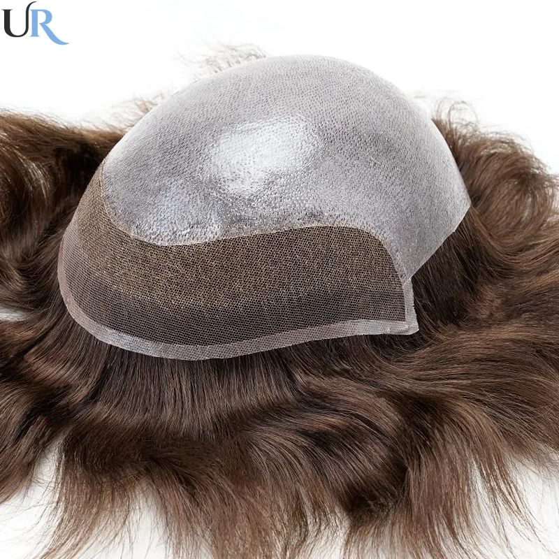 Bio-Toupee Men Lace With Double Knots Pu Male Hair Prosthesis Bleached Knots Men's Wigs Capillary Systems Natural Human Hair Wig