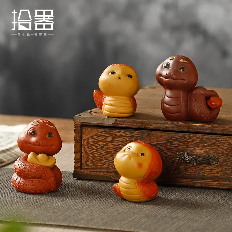 Yixing purple sand twelve zodiac snake tea pet can raise boutique charm decoration creative tea tray tea play tea set accessorie