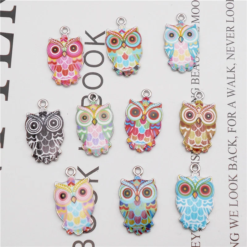 Julie Wang 10PCS Small Enamel Owl Charms Alloy Cartoon Bird Animal Pendants Necklace Bracelet Jewelry Making Accessory