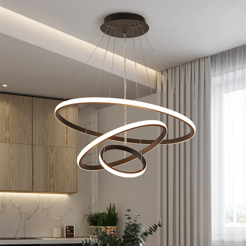 

Modern LED Chandelier Light Dimmable Ceiling Lamp With Remote Control Dimming Circle Ring Hanging Pendant Lamps For Living Room