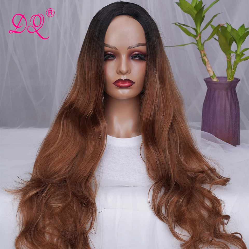 

Synthetic Long Wavy Wigs with Bangs Cosplay Natural Ombre Blonde Brown Colored Hair for Women Disfraz Halloween Wujer Party Hair
