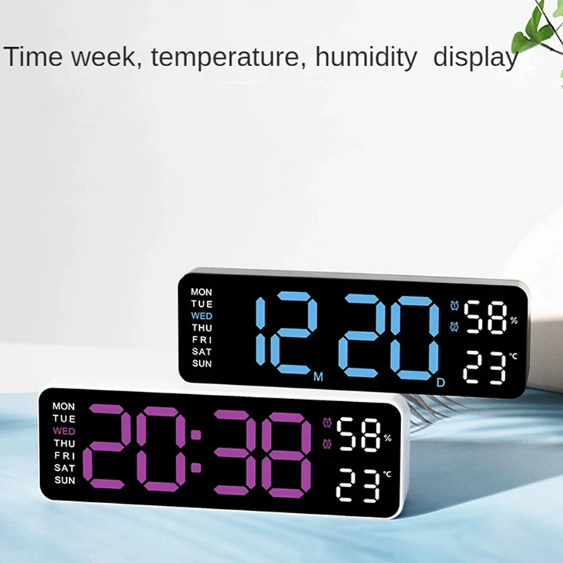 Large Digital Wall Clock Temperature And Humidity Week Display Brightness Adjustable Electronic LED Table Alarm Clock