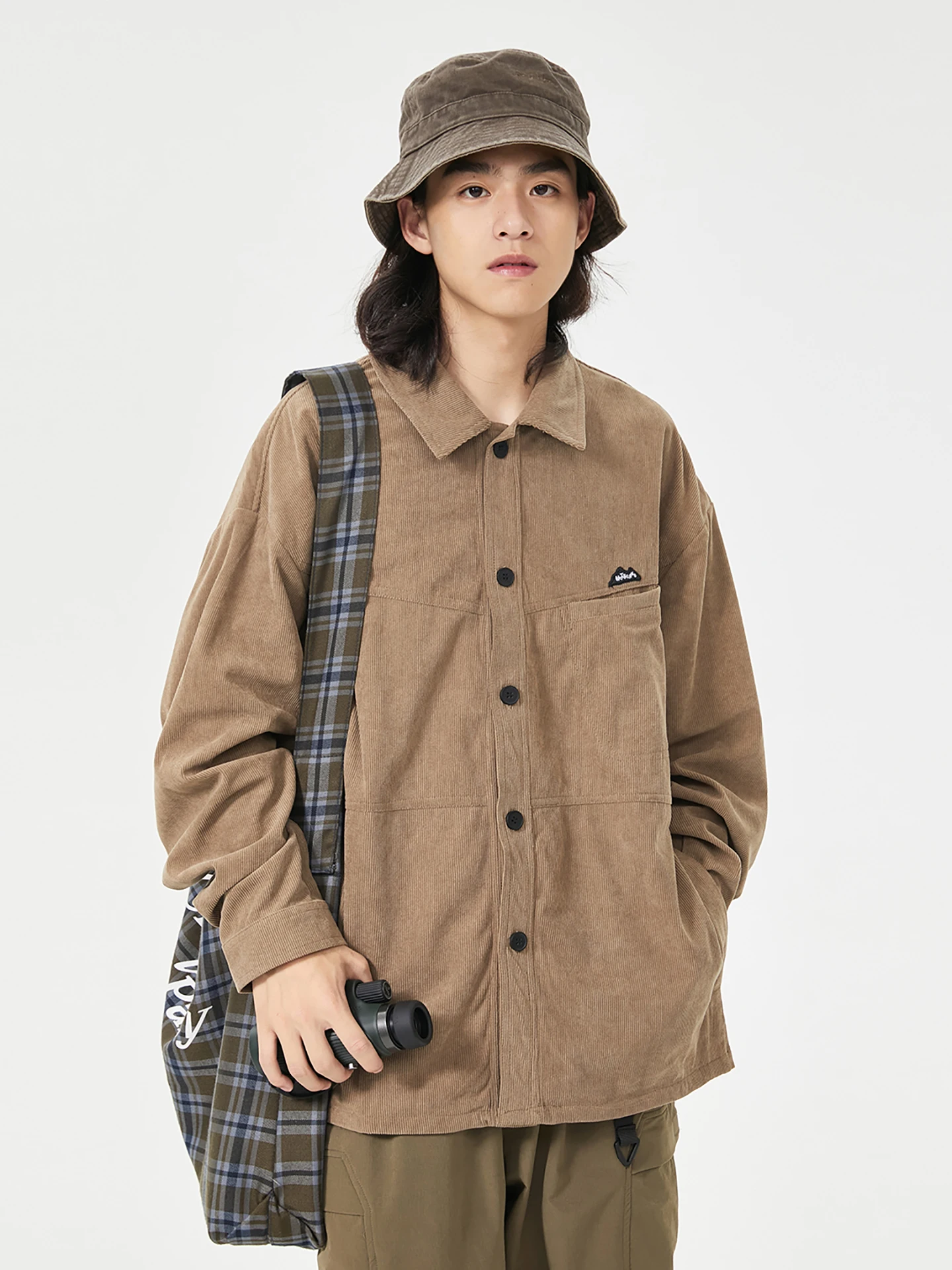 

Retro American Sle Corduroy Patchwork Collar irt Casual Spring y Couple Loose Fit Long Sve Polyester irt