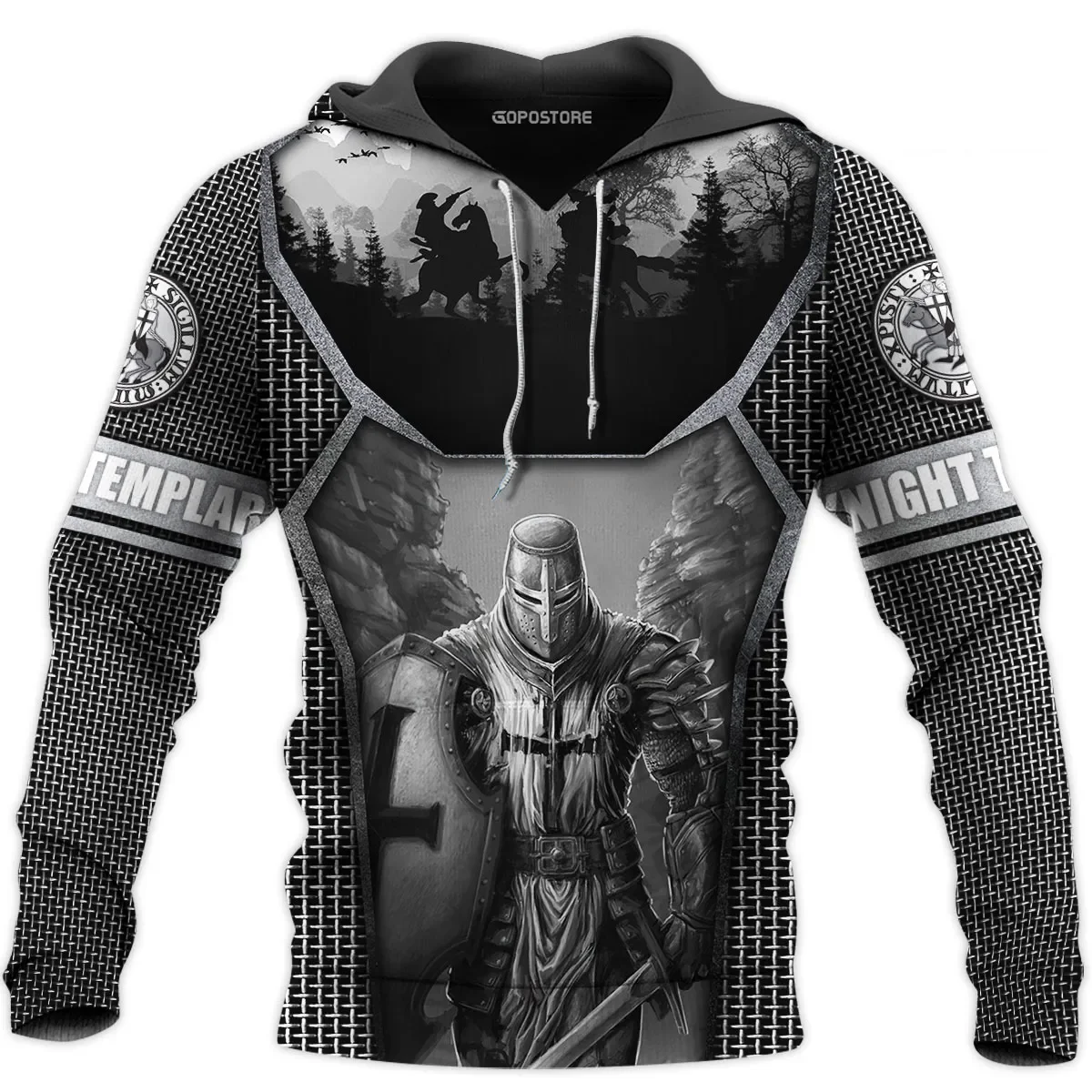 Knights Templar Men's Hoodie 3D Print Oversized Sweatshirt 2024 New Fashion Loose Jacket Pullover Casual Hooded Streetwear Tops