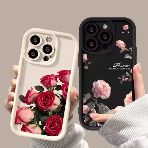 Phone Case For Samsung Galaxy S25 Ultra S24 S23 FE S22 S21 S20 Plus Note 20 Ultra Cover Rose Flowers Silicone Hot Couple Fundas