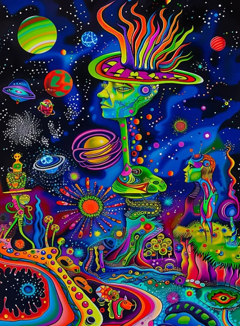500/1000/1200/2000PCS Jigsaw Puzzle Neon Cosmic Psychedelic Art Alien Characters Colorful Planet Deep Space Home Decor Gift