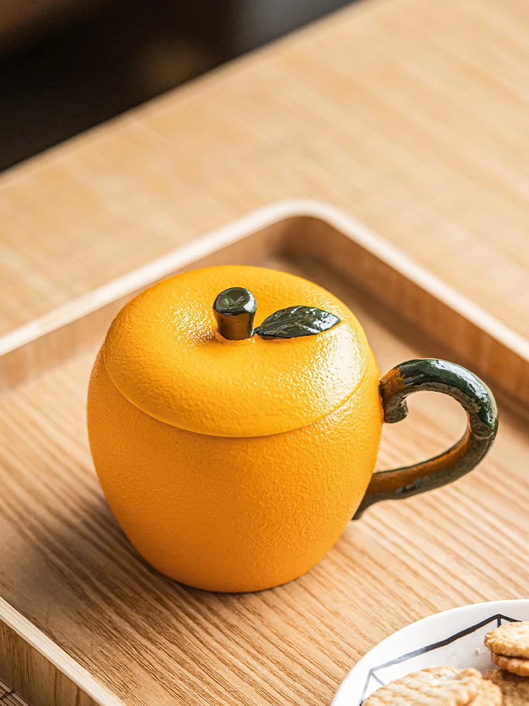 Orange Mug Ceramic Water Cup with Lid Office Tea Cup Niche Personality Trend Mug Creative Coffee Mug Drinkware Fruit Style Craft