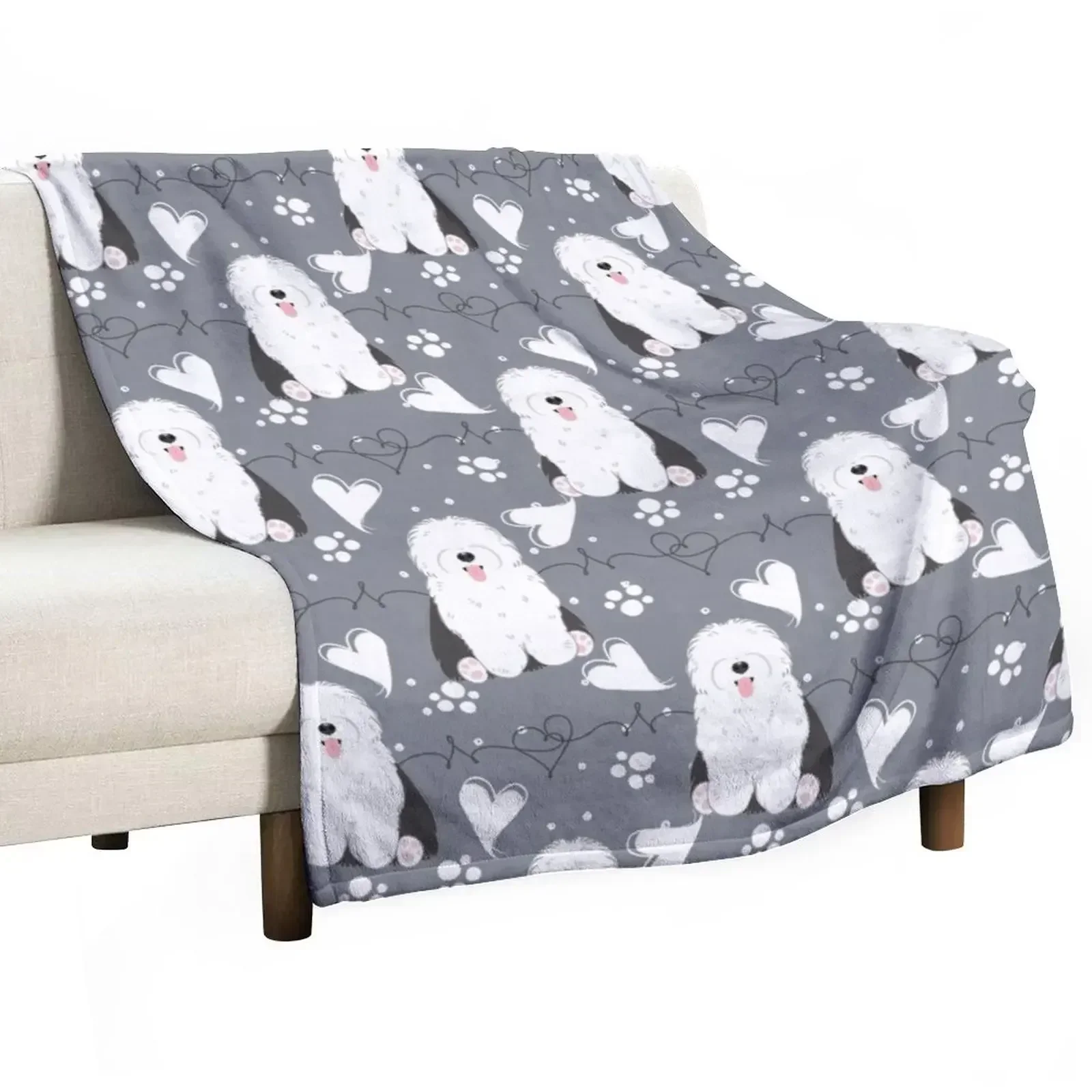 

LOVE Old English Sheepdog - Black and White 1 Throw Blanket For Baby Retros Blankets