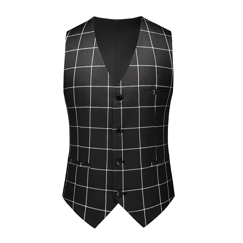 New Men Formal Business Social Plaid Suit Vest Black / White Fashion Męska prosta suknia ślubna Slim Fit Top