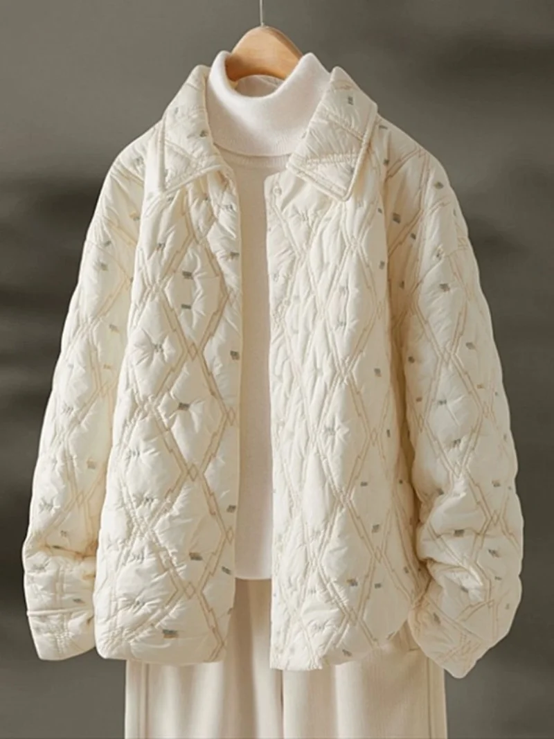 

Artistic Style Embroidery Jacquard Thick Cotton Jacket For Women 2025 New Winter Loose Casual Versatile Quilted Clothing w1241