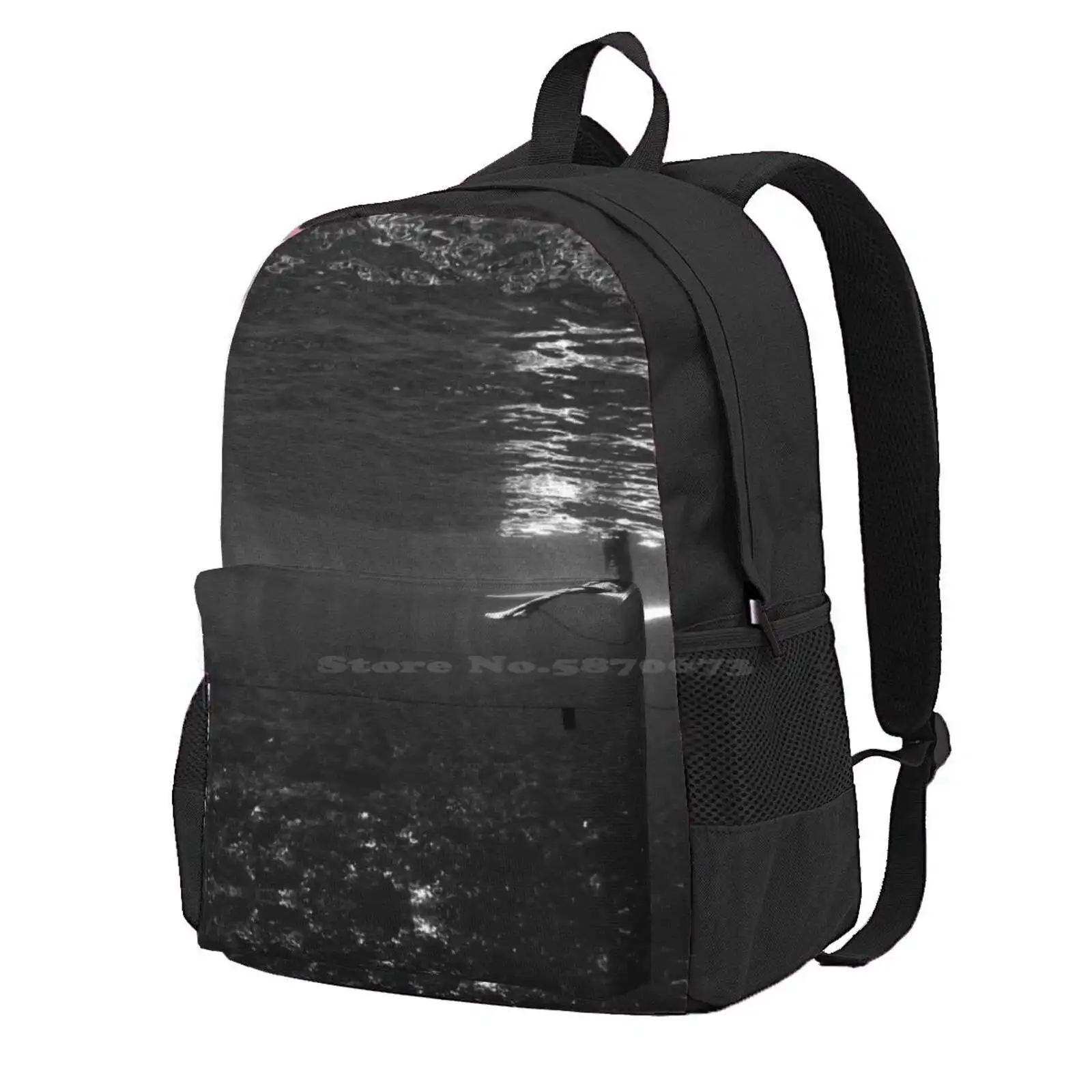 Serenity Hot Sale Schoolbag Backpack Fashion Bags Ocean Sea Grey Blue Beach Light Woman Housing Underwater Wave Bw