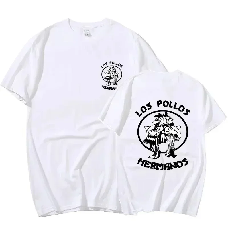TV Series Breaking Bad Los Pollos Hermanos Double Sided Print T Shirts Funny Chicken Brothers Men's Cotton T-shirt Streetwear