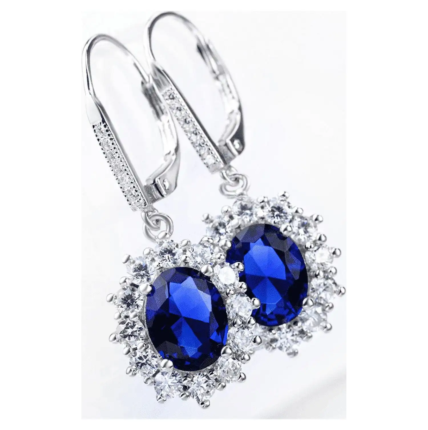 Sapphire 18K White Gold Leverback Earrings for Women - for Sensitive Ear - Great Gift Idea for Every Occasion  Earrings for Women Designer Earrings