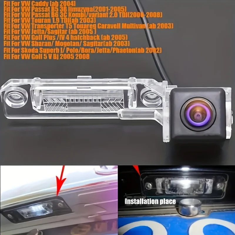 For VW Fit Parking Camera - Rearview Mirror & License Plate Lamp,Compatible with Skoda/For Passat Golf Touran Jetta