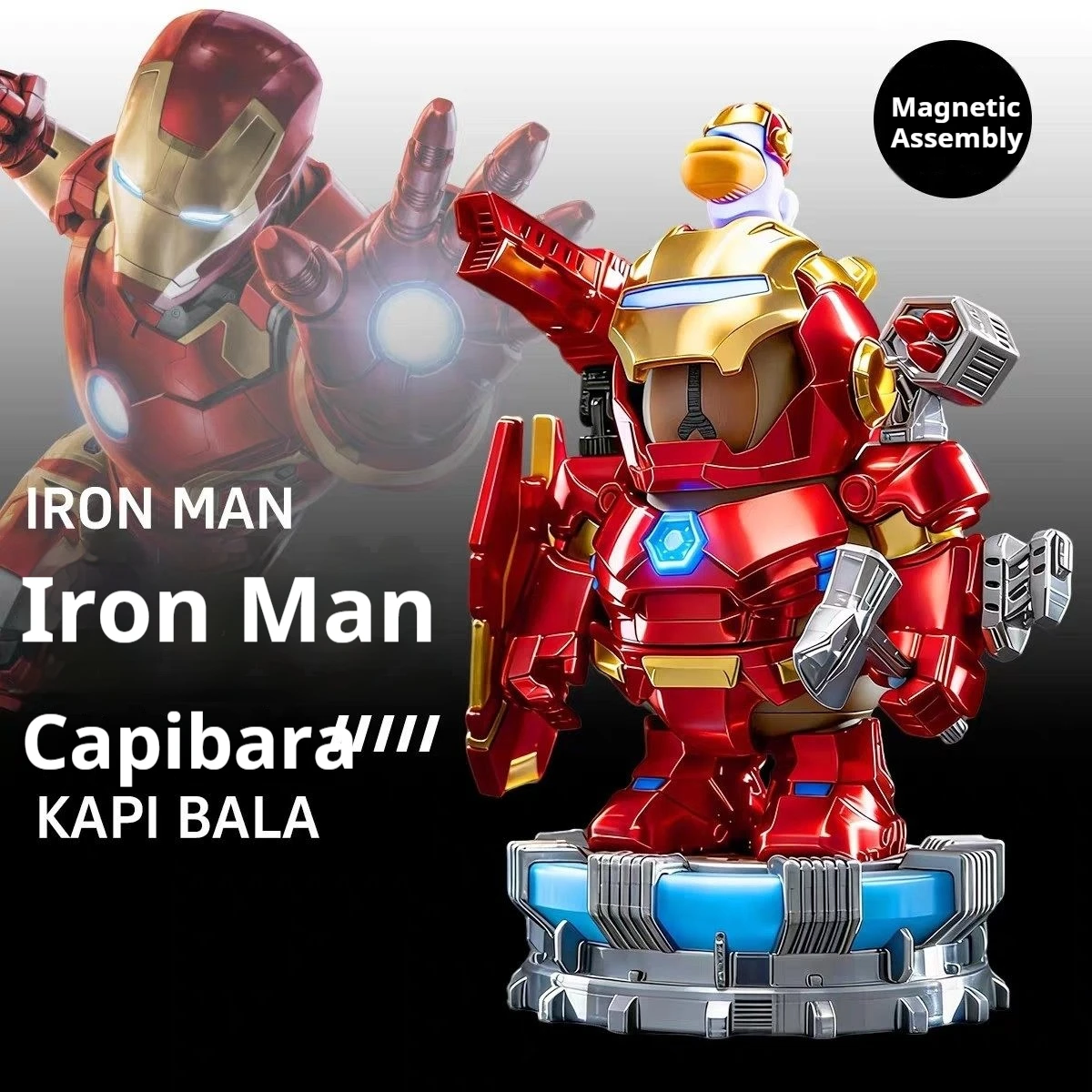 

Mini Iron Man Capybara 3D Printed Decorative Figure Toy Collectible Ornament Stark Industries for Home Office