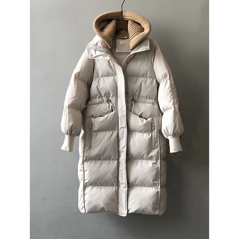 

Cotton Padded Woolen Removable Hooded Down Jacket For Women's Winter Long Loose Thickened Warm Woolen Hooded Snow Parka Coat