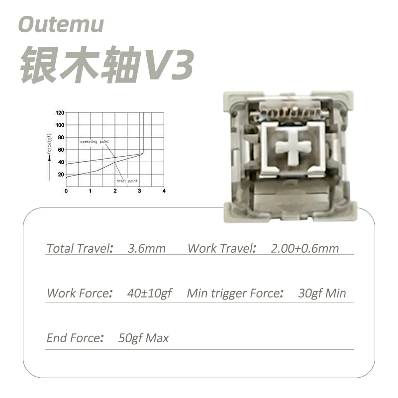 Outemu Silver Wood Axis V3 Linear Keyboard Switches with Mahjong Sound, 3Pin Hot-swappable