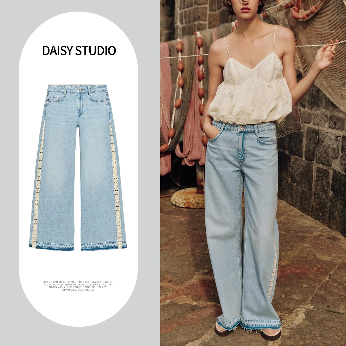 

Summer New Women's High Waist Wide Leg Zipper Style Splicing Denim Pants Comfortable Straight Fit Polyester Fiber Ladies Jeans