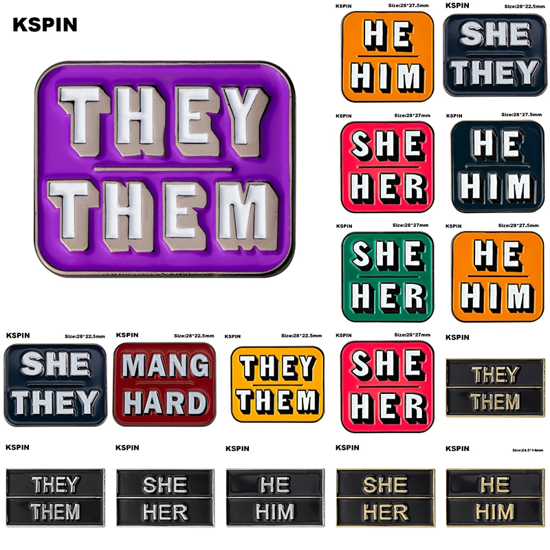 They Them She Her He Him IT IT'S SHE THEY HE THEY IEL Metal Badge Lapel Pin Flag badge Brooch Pins Badges