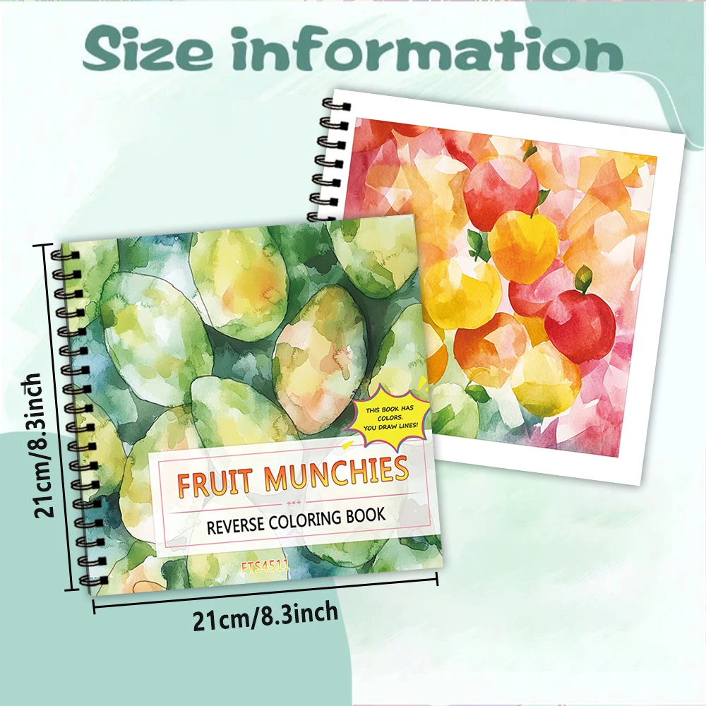 1pc Watercolor Fruit Reverse Coloring Book, 30 Thick Pages 100gsm, Creative Line Activities,Perfect Gift for Family and Friends