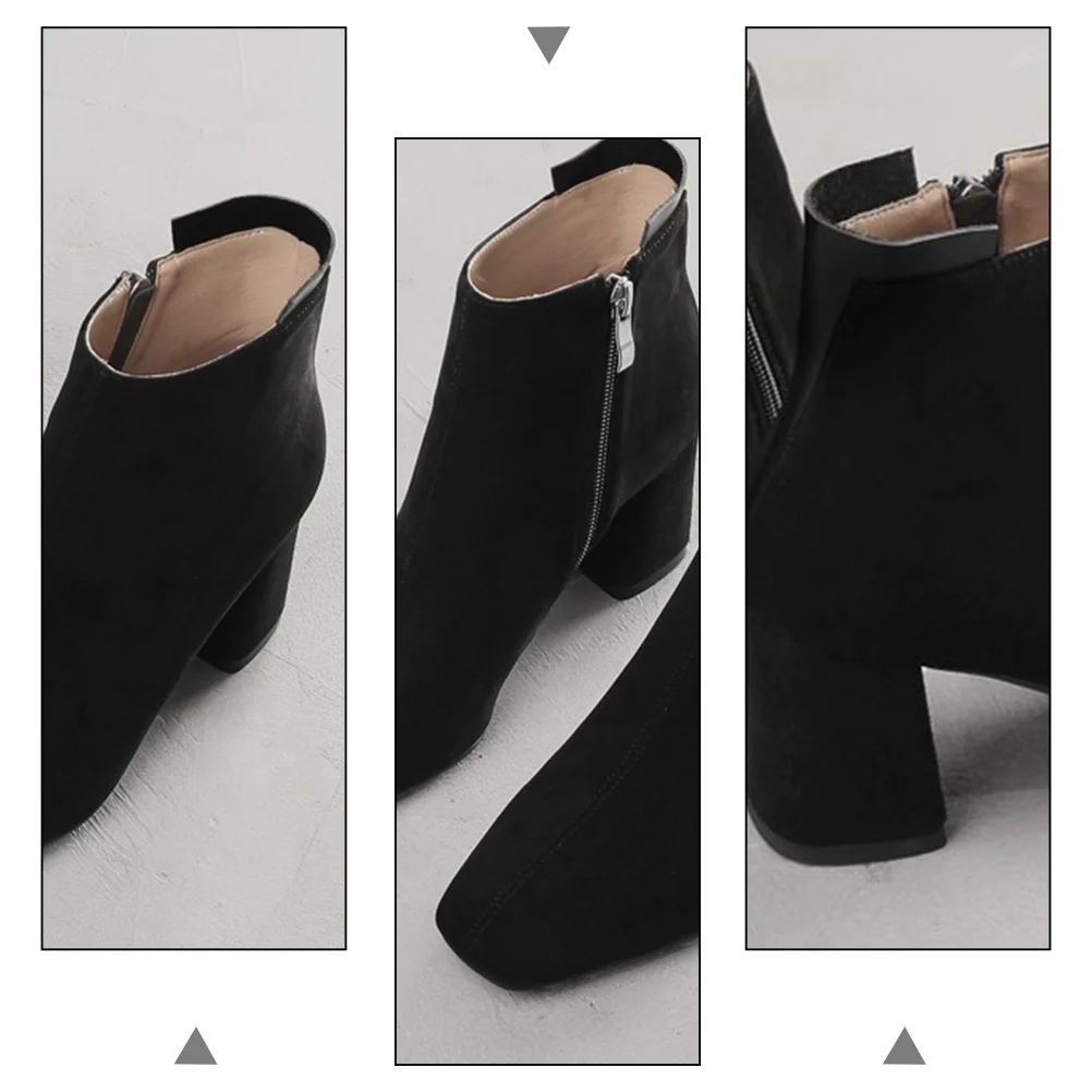 

Square toed Chunky Heel Ankle Boots Mid Heel Rubber Sole White Fall Women Fashion Shoes Booties Zipper Comfortable