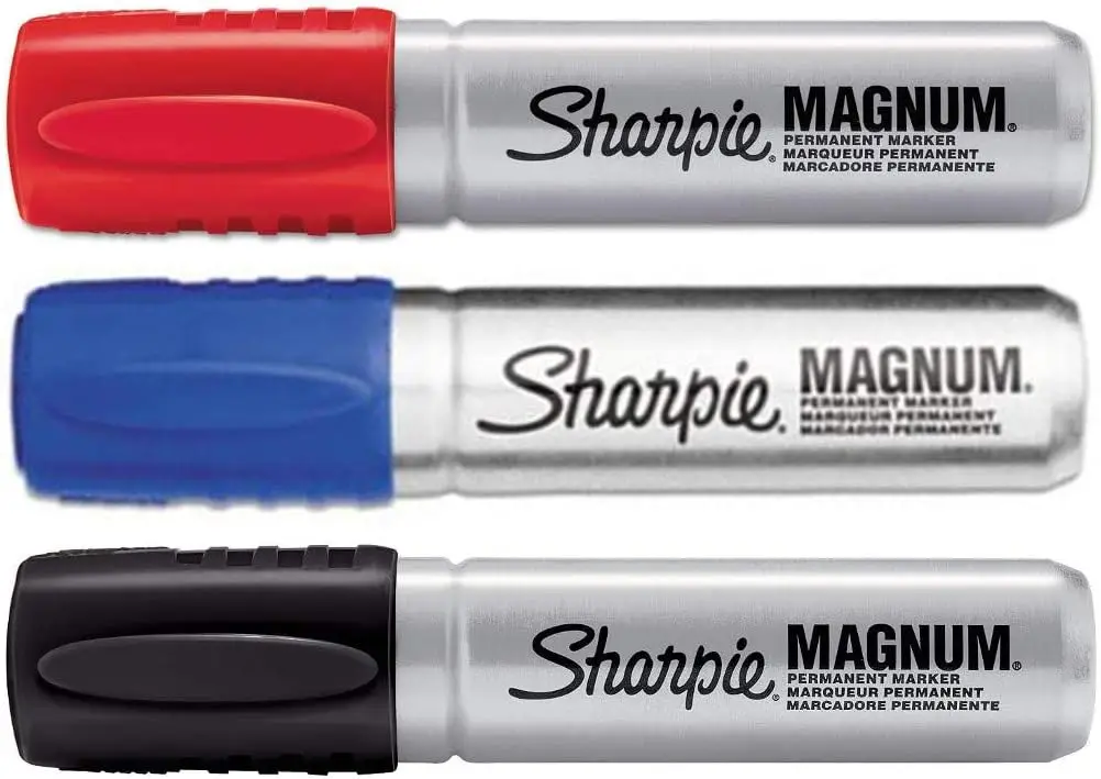 

3 Oversized Permanent Markers, Blue+Black+Red, Chisel Tip, Quick-Drying & Waterproof