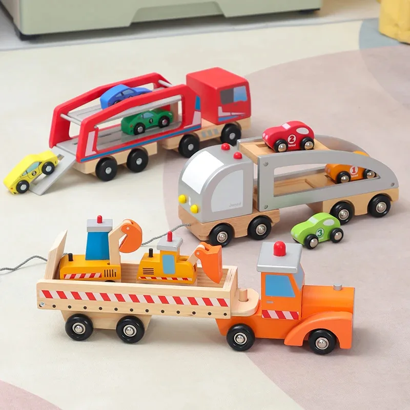 

TEMIKIDS Transport Vehicle Engineering Vehicle Excavator Large Truck Cognitive Animal Vehicle Wooden Car Model Taxi Toy Car For