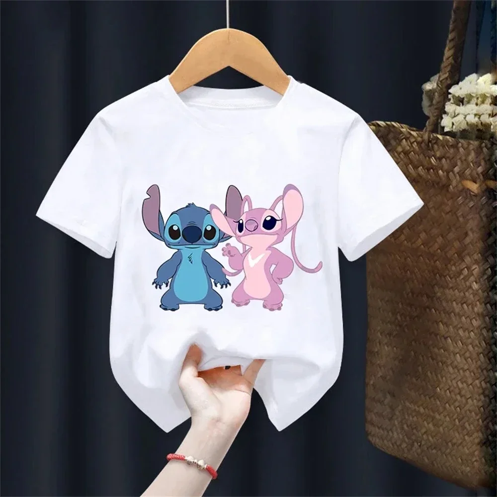 MINISO Lilo Stitch Children T-Shirt Kawaii T Shirt Anime Cartoons Children Casual Clothes Tee Shirt Kid Girl Boy Fashion Y2K Top