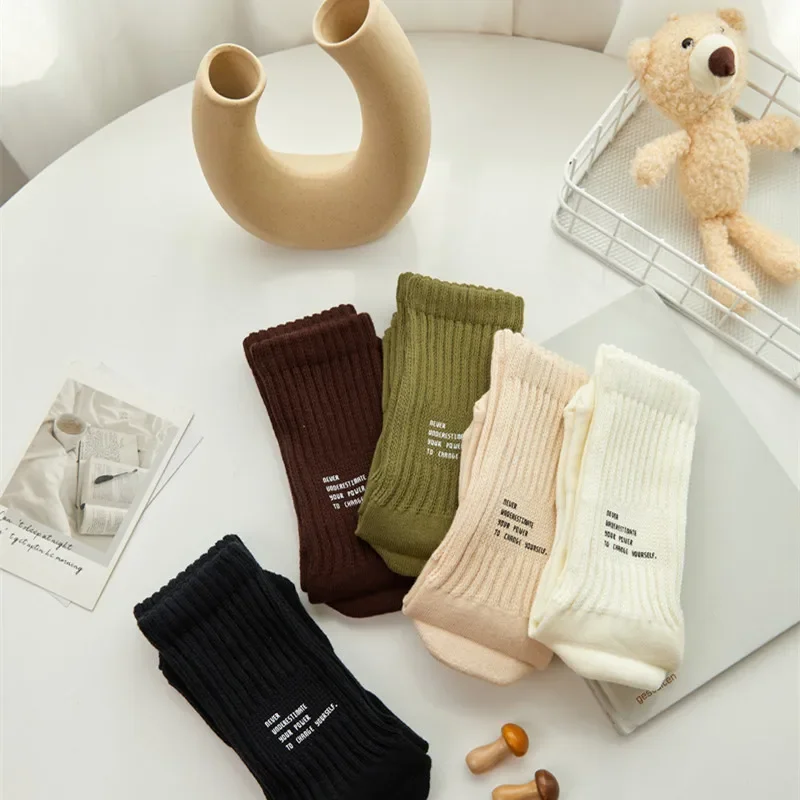 Men\'s Vintage Medium Tube Socks Cottons Letter Japanese Sports Socks Towel Bottom Casual Couple Sports Socks Unisex  STANDARD