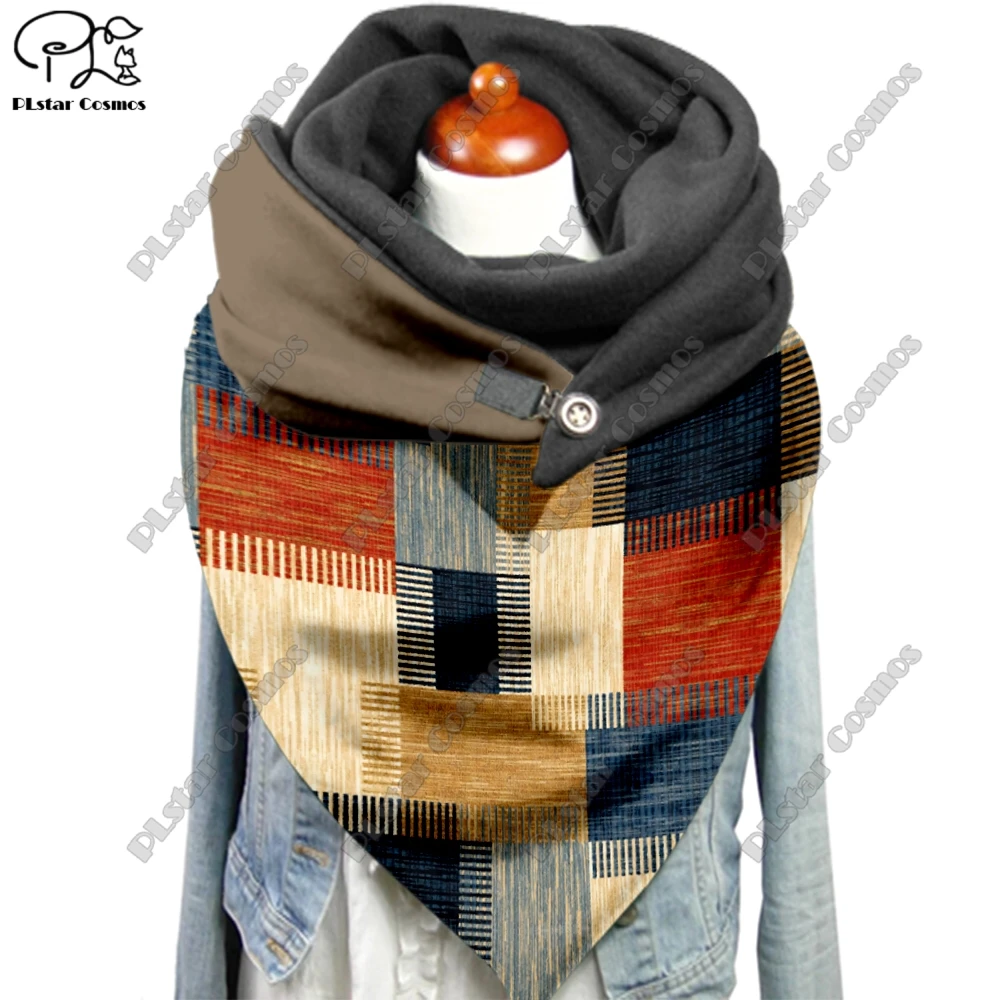 

PLstar Cosmos 3D printed colorful plaid pattern printed warm shawl scarf spring and winter large triangle scarf G-1