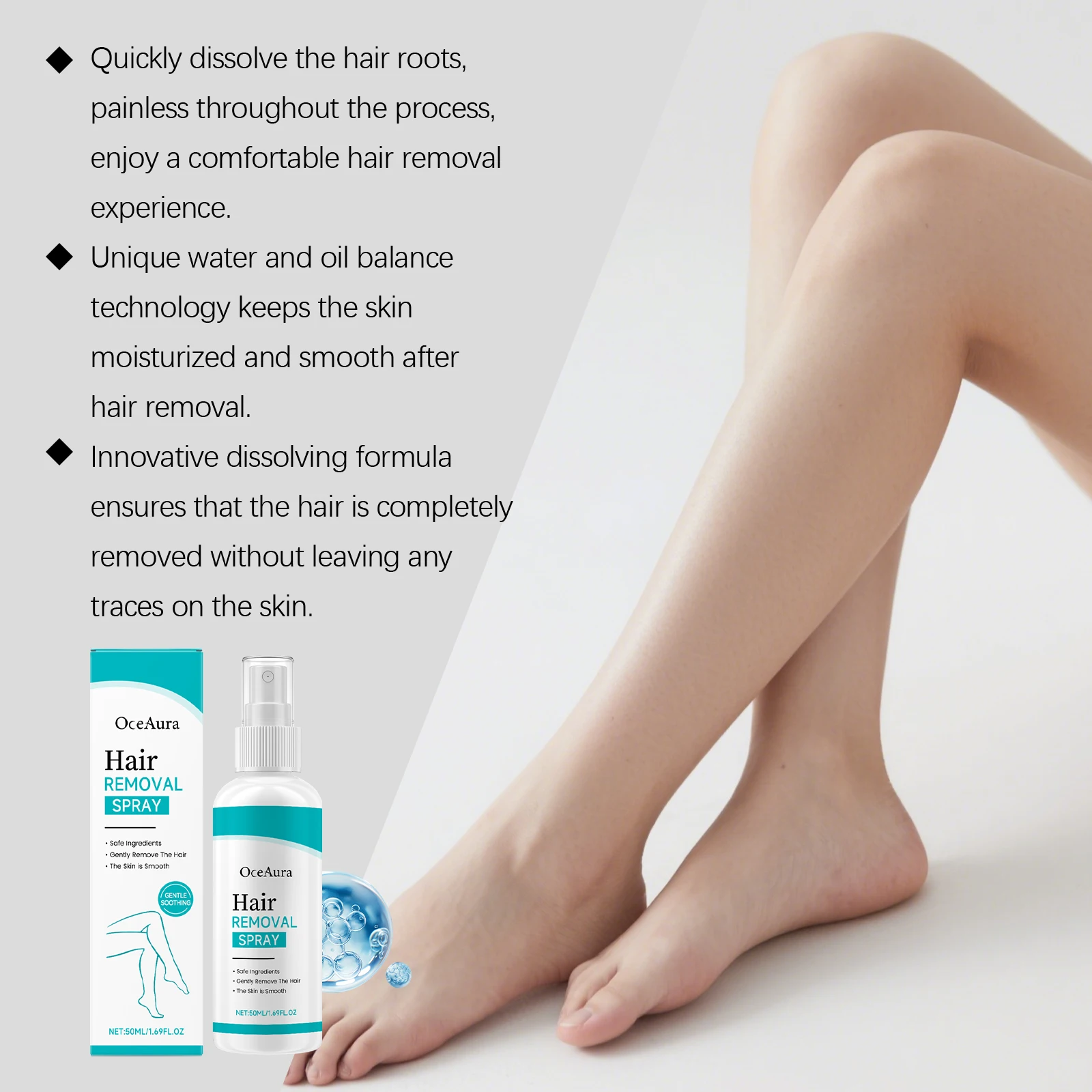 Hair Removal Spray Painless Body Depilatory Moisturizing Smooth Skin Suitable For Multiple Body Areas Easy Rinse Off After Use