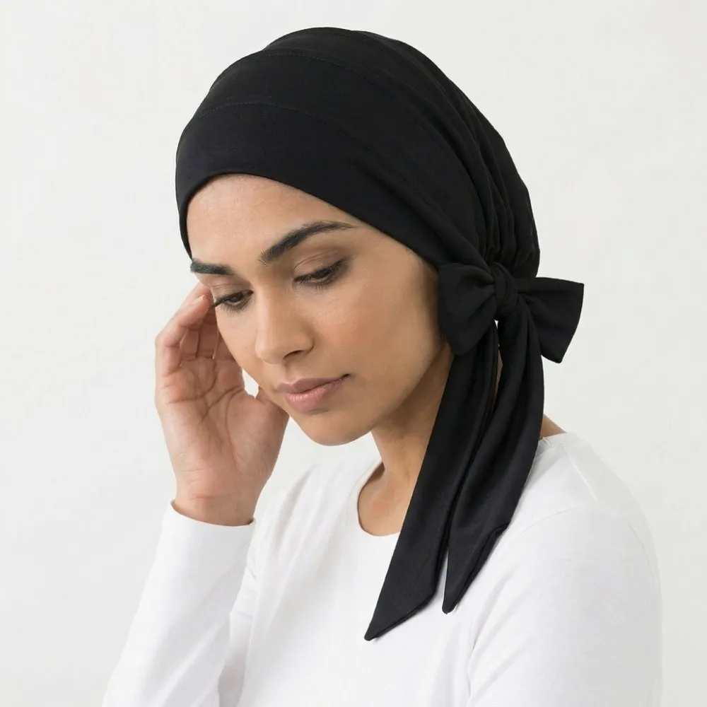 Arab Wrap Solid Color Headscarf Hat Long Tail Breathable Chemo Hat Pre-Tied Stretch Hijab Daily