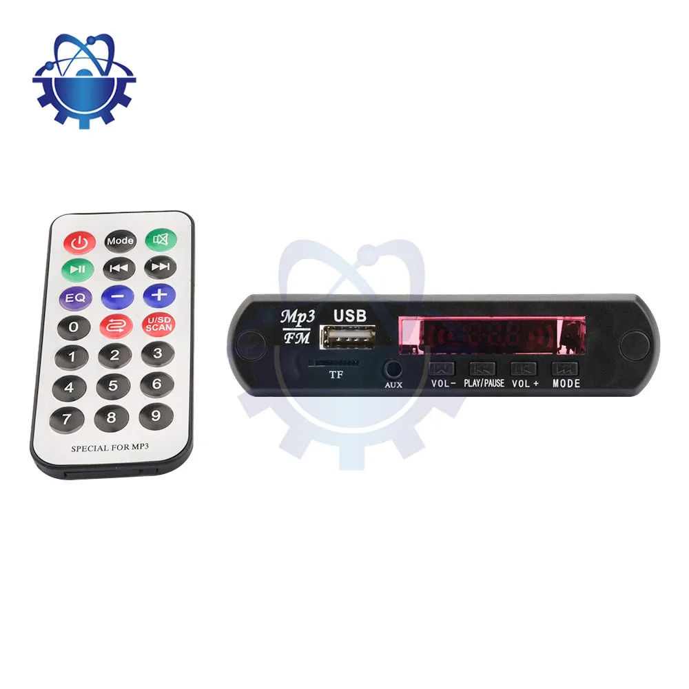 Carro MP3 Player Decodificador Board, FM Bluetooth Amplificador, Placa de Som, Controle Remoto, Suporte FM, TF, Módulo de Gravação USB