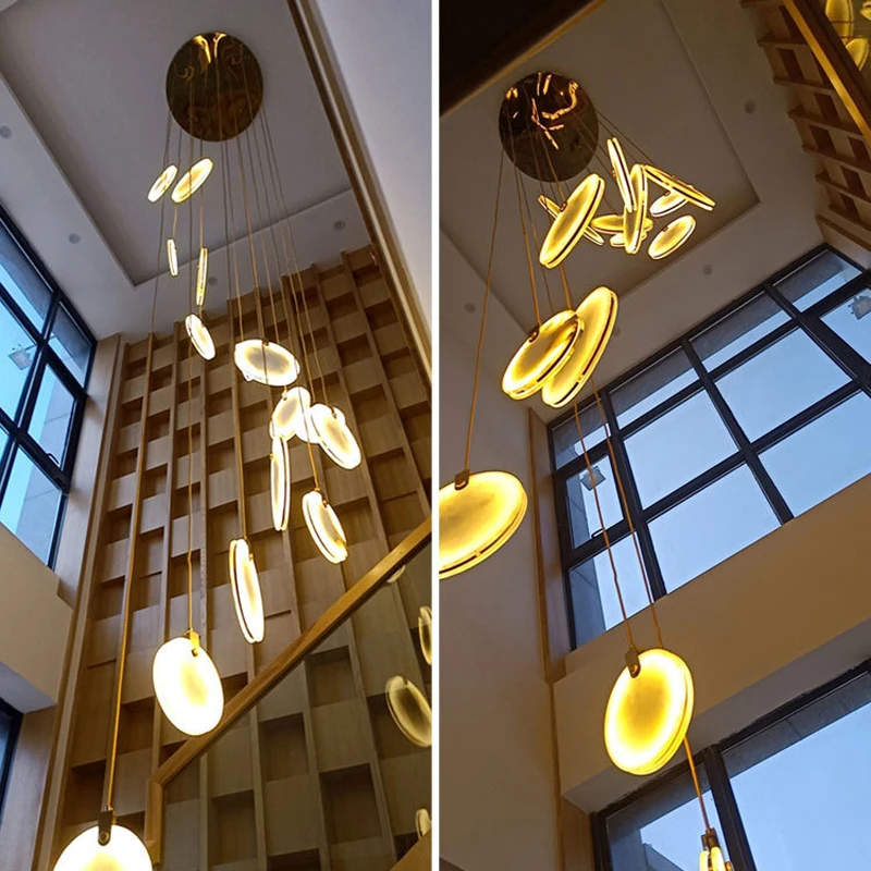 Dimmable LED Postmodern Marble Gold Designer Hanging Lamps Pendant Light Suspension Luminaire Lampen For Living Room Stair Case