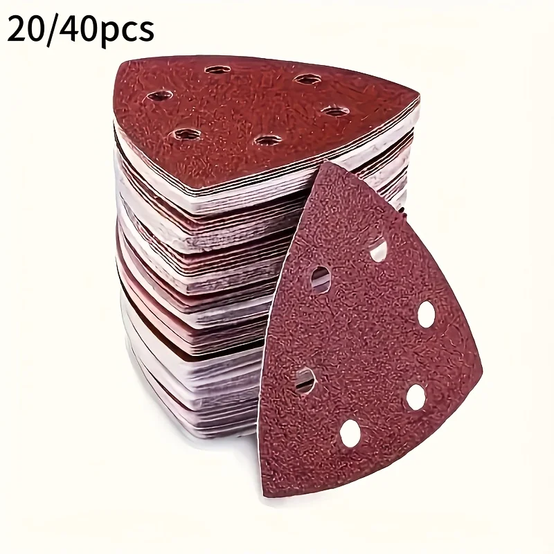 20/40pcs Triangle Sanding Pads Mouse Sander Pads Sandpaper With 6 Holes 60-320 Grits For Delta Sanders/Multi-Sander