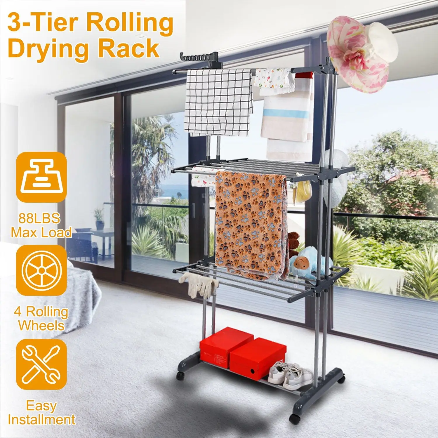 

Clothes Drying Rack Rolling Collapsible Laundry Dryer Hanger Stand Rail Shelve Wardrobe Clothing Drying Racks