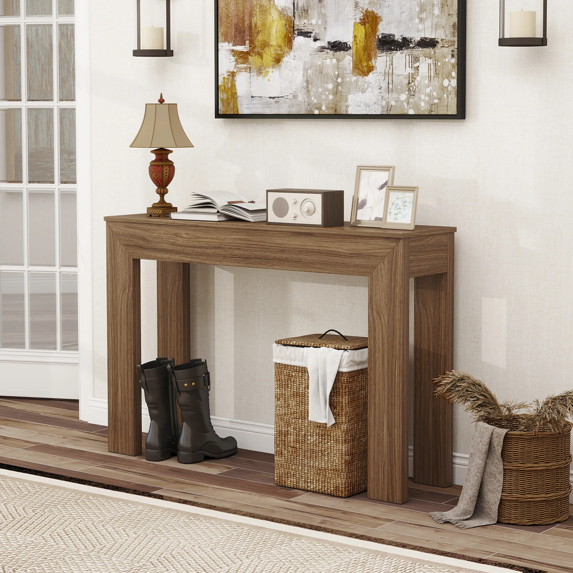 Modern Entryway Table, 47" Narrow Console Table for Entryway, Sofa Table Behind Couch, Living Room, Hallway, Walnut view 8