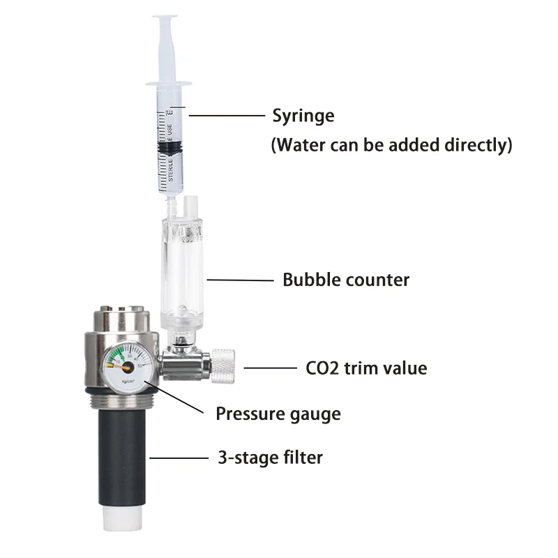 Imagem -03 - Gerador de Co2 para Aquário 1l 2l Sistema Gerador de Cilindro de Co2 Injeção de Água em Aço Inoxidável Medidor de Bolhas Planta Aquática