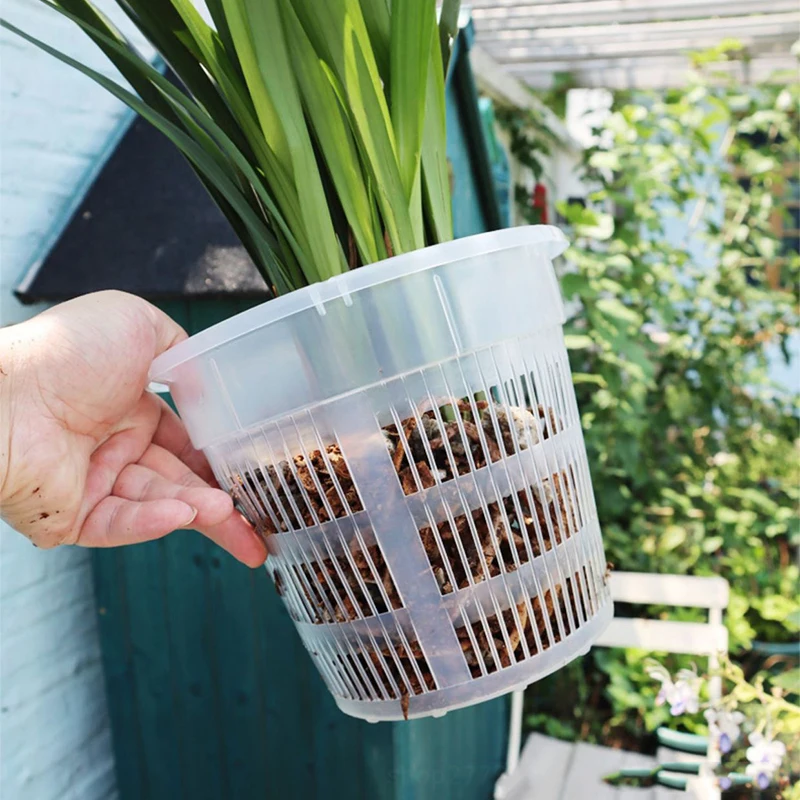 

11/14cm Garden Flower Pot Plastic Mesh Pot Root Control Transparent Flowerpot For Orchid Flower Breathable Growth Container
