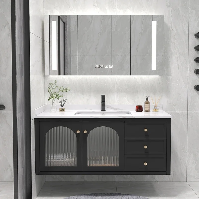 Slate Bathroom Vanity With Sink Furniture Mirror Cabinets Storage Bear Mirror Integrated Solid Wood Style Cabinet Companion Wash