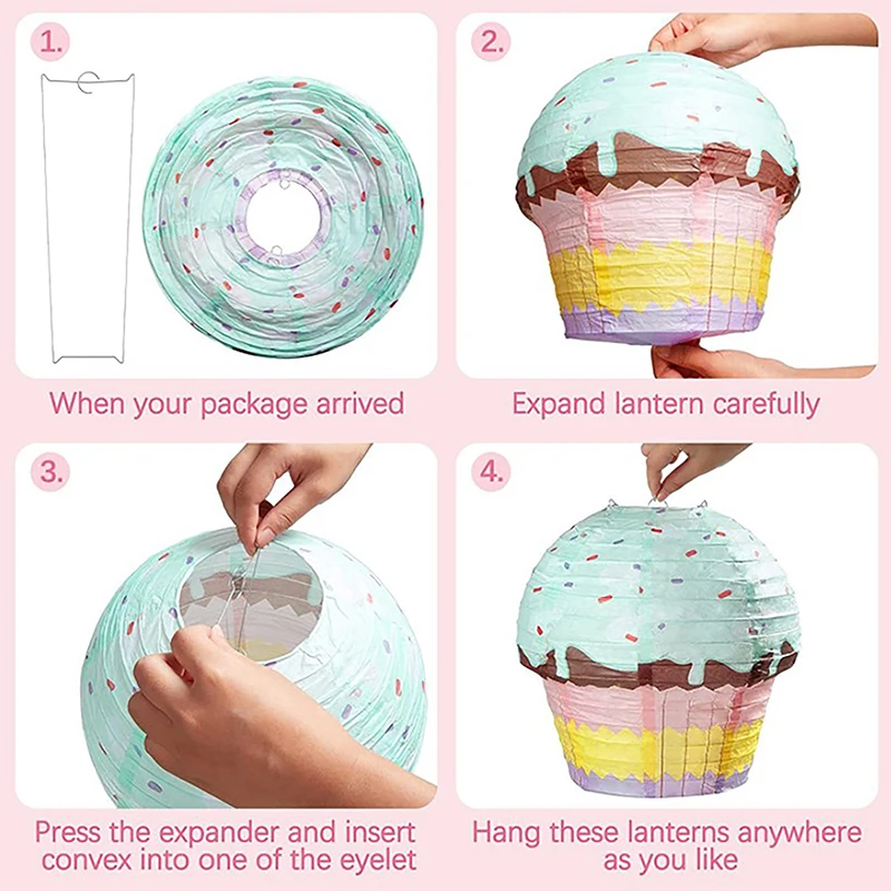 Cake Paper Lanterns 1st One Happy Birthday Party Decoration Kids 3D Ornaments Cup Cake Ice Cream Pendant Child Baby Shower Favor